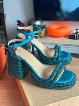 Sandalias Castañer tacón fiesta azul T37