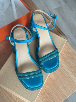 Sandalias Castañer tacón fiesta azul T37