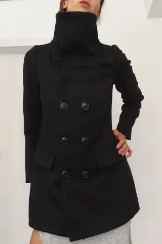 Abrigo Benetton 100% Lana Virgen Negro