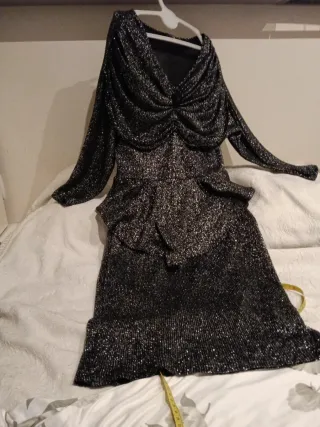 Vestido fiesta plateado lentejuelas