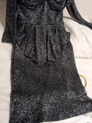 Vestido fiesta plateado lentejuelas