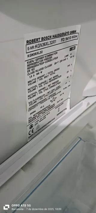 Nevera Bosch Acero Inoxidable No Frost energía A+