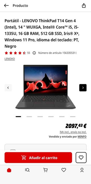 Lenovo T14 Gen4 i5 13th 16GB 512GB 29 Meses Garant