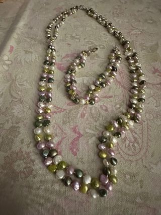 Conjunto collar y pulsera perlas multicolor