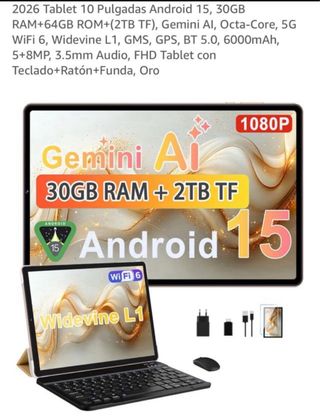 Tablet 10 Android 15 30GB RAM + 2TB Oro•NUOVA