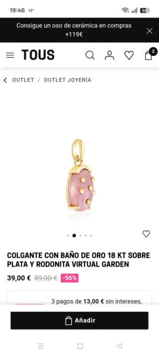 Colgante Tous Baño Oro 18kt Plata Rodonita