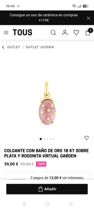 Colgante Tous Baño Oro 18kt Plata Rodonita