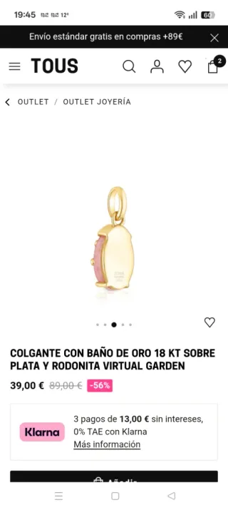 Colgante Tous Baño Oro 18kt Plata Rodonita