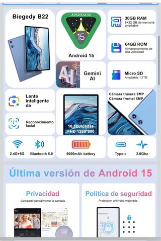 Tablet 10” Android 30GB RAM •NUEVA PRECINTADA•