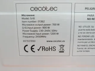 Microondas con grill Cecotec Blanco