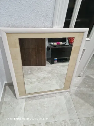 Espejo Madera Maciza Blanco y Marrón