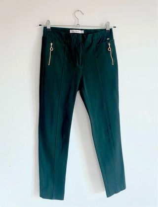 Pantalones verdes ajustados cremallera dorada tall