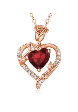 Collar Corazón Rosa Plata Ley 925