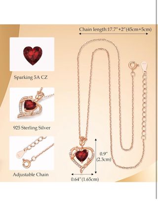 Collar Corazón Rosa Plata Ley 925