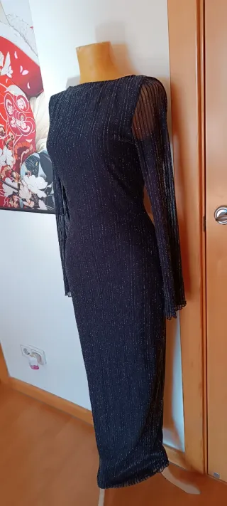 Vestido largo gasa manga acampanada