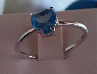 Anillo Oro Blanco 10k Corazón Topacio Azul + Regal