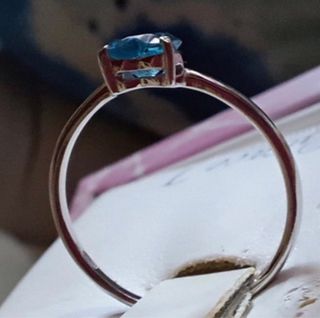 Anillo Oro Blanco 10k Corazón Topacio Azul + Regal