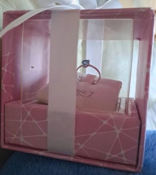 Anillo Oro Blanco 10k Corazón Topacio Azul + Regal