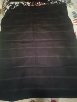 Sciarpone lana nero righe grigie