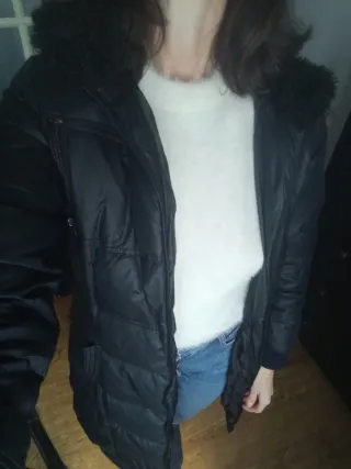 Anorak largo mujer negro