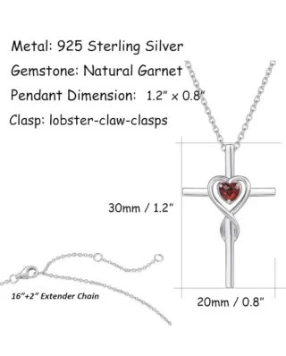 Colgante Cruz Corazón Cristal Rojo Plata