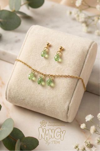 Conjunto Joyas Nancy Cristal Verde