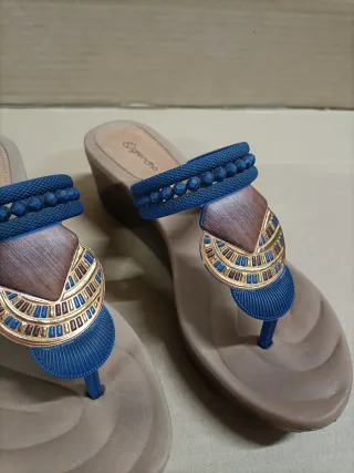 Sandalias Grendha mujer azul y dorado