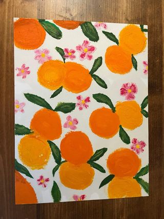 Obra de arte original Naranjas y flores