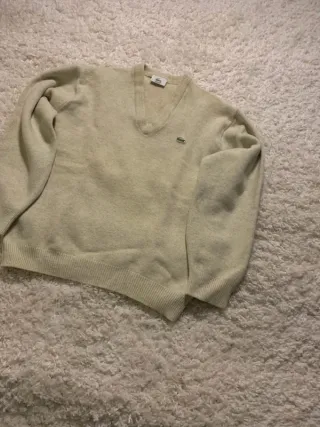 Maglione Lacoste Scollo a V Beige Taglia M