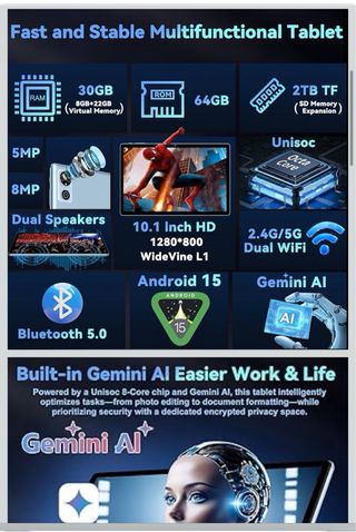 Tablet 10" Android 15 30GB RAM+64GB ROM •SIGILLATO•