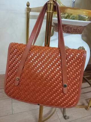 Borsa vintage intrecciata marrone/arancio