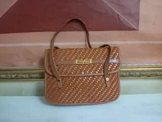 Borsa vintage intrecciata marrone/arancio