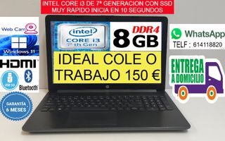 Portátil HP Core i3 7ª Gen 8GB RAM SSD HDMI
