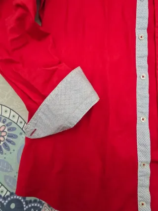 Camisa Hombre Roja Talla L Algodón Elástico
