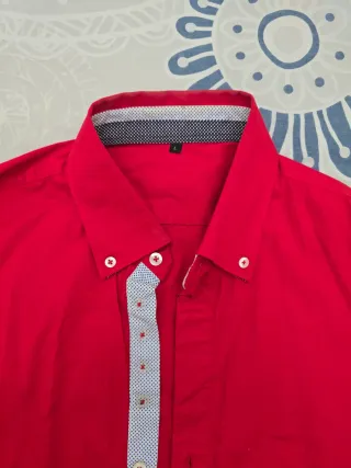 Camisa Hombre Roja Talla L Algodón Elástico