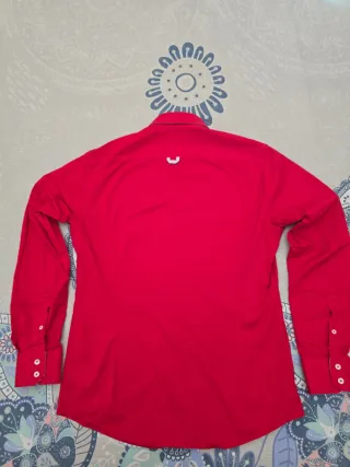 Camisa Hombre Roja Talla L Algodón Elástico