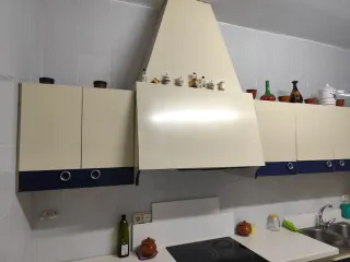 Muebles de cocina beige y azul