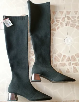 Botas calcetín tacón plateado talla 39
