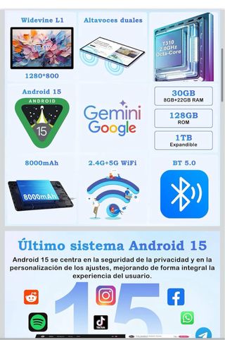 Tablet 10" Android 15 30GB RAM+128GB •NUOVA•