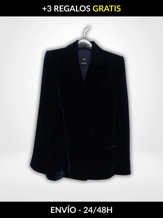 Blazer Mango Terciopelo Azul Marino Talla S