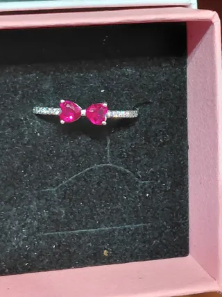 Anello fiocco cuore rosso argento