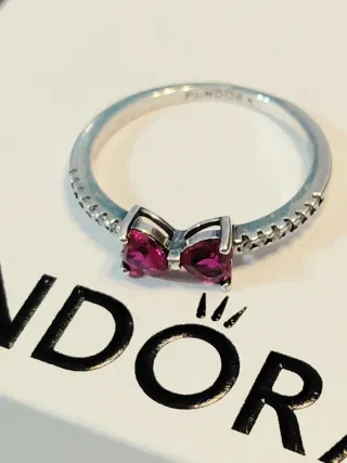 Anello fiocco cuore rosso argento