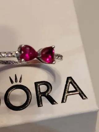 Anello fiocco cuore rosso argento