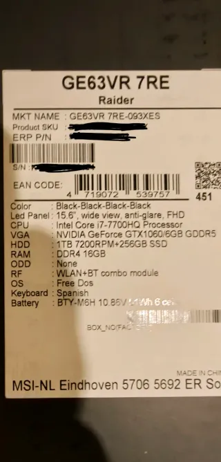 MSI GE63VR 7RE Portatile Gamer 15,6