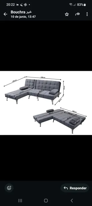 Sofá Cama Chaise Long,cojines, cortinas,mesa,alfom