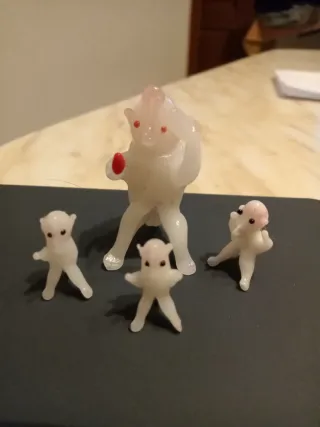 4 scimmiette Vetro Murano bianco