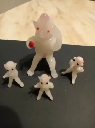 4 scimmiette Vetro Murano bianco