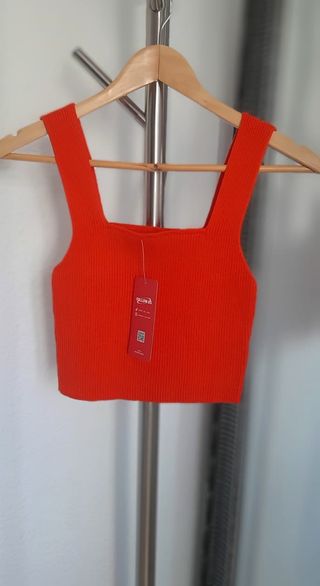 Top canalé sin mangas naranja