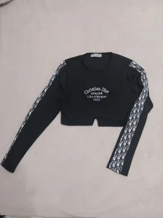 Top corto elástico de manga larga t. S/M, cropped