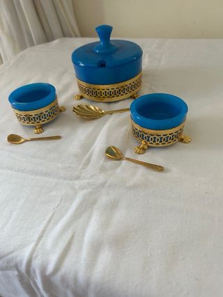 Set caffè vintage opalina blu